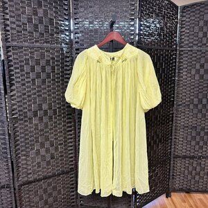 Vintage Womens Union Made Robe Size Large Yellow Thin Pleated Semi Sheer